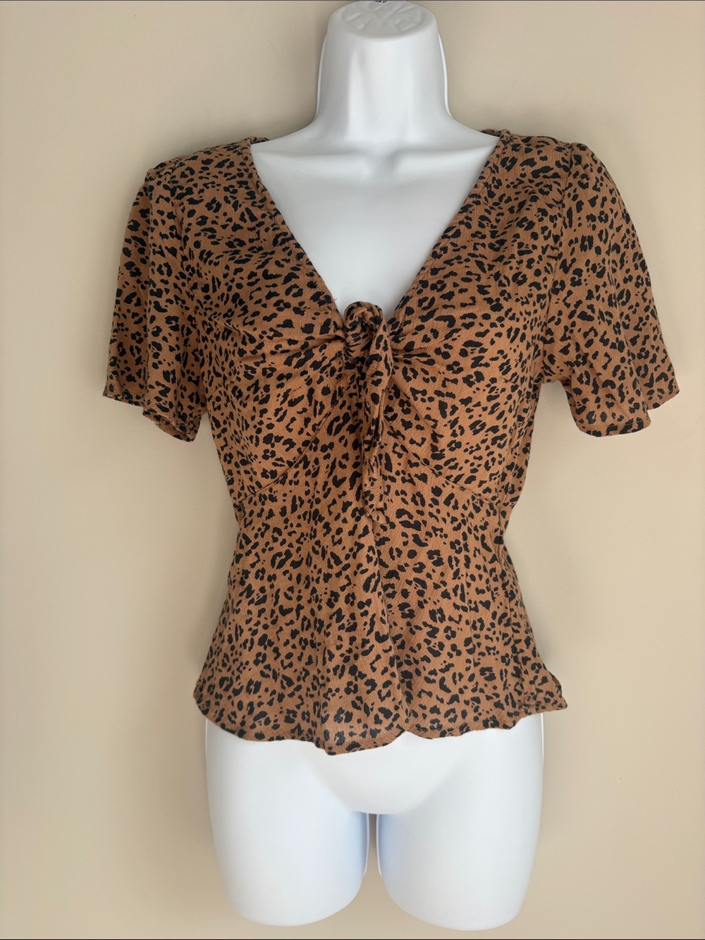 Tie-Front Abercrombie Leopard Print Brown Blouse
